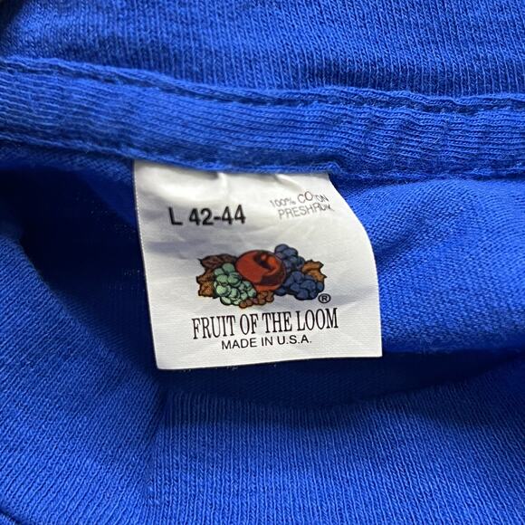 Vintage 80s 90s Fruit of the Loom Made in USA Blue Pocket T-Shirt Size L 42-44 - Picture 4 of 8